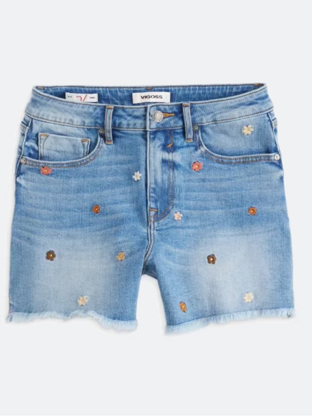 NWOT Vigoss Ace Light Blue Denim Shorts with Floral Embroidery. Size 31